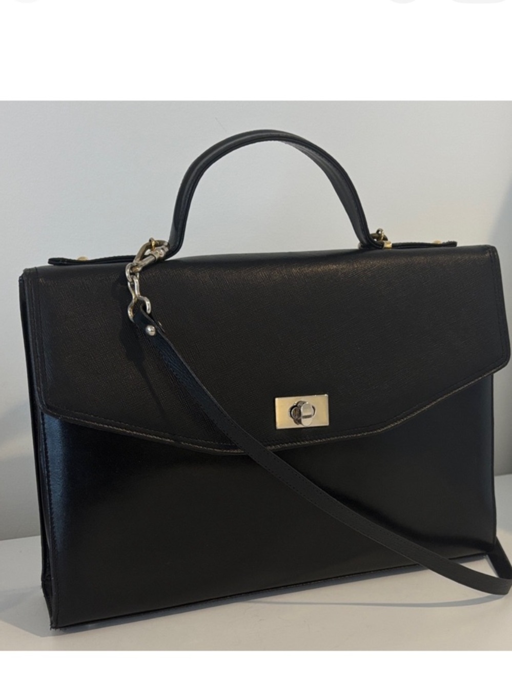 JANE SHILTON vintage purse leather satchel handbag pockets turn lock black